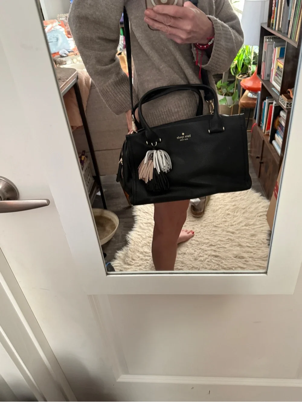 kate spade New York Black Leather Satchel with Tassel